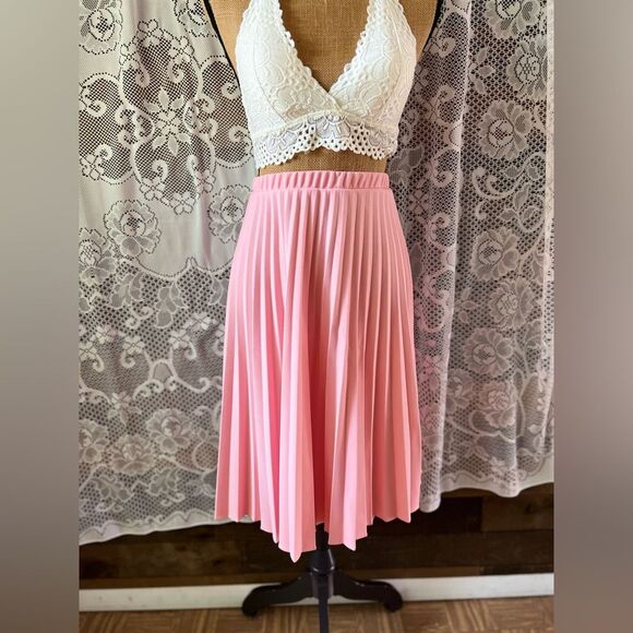Vintage 60s Sarah K Baby Pink Pleated Midi Skirt Size Vintage 10 - Picture 3 of 9